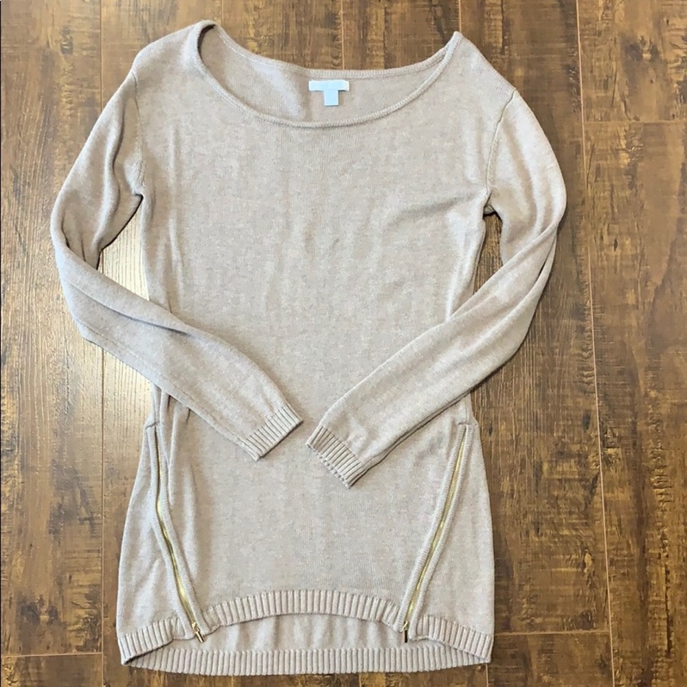 NYC tan side zip sweater